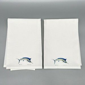 Betsy Drake Blue Marlin Linen Tea Towel Guest Hand Towel Napkin NEW Set of 2